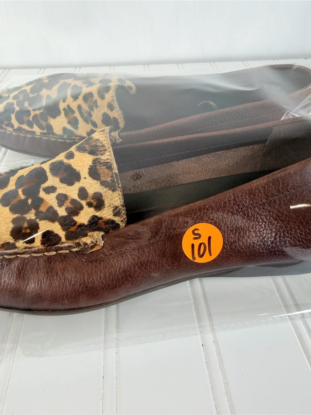 Vintage Studio C Womens Brown Leather Cheetah Calf Hair Slip-on Loafers Sz 41/10